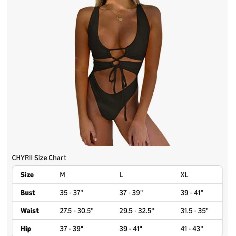 CHYRII Black Cutout Monokini One Piece Swimsuit XL High Cut Backless - Picture 8 of 8